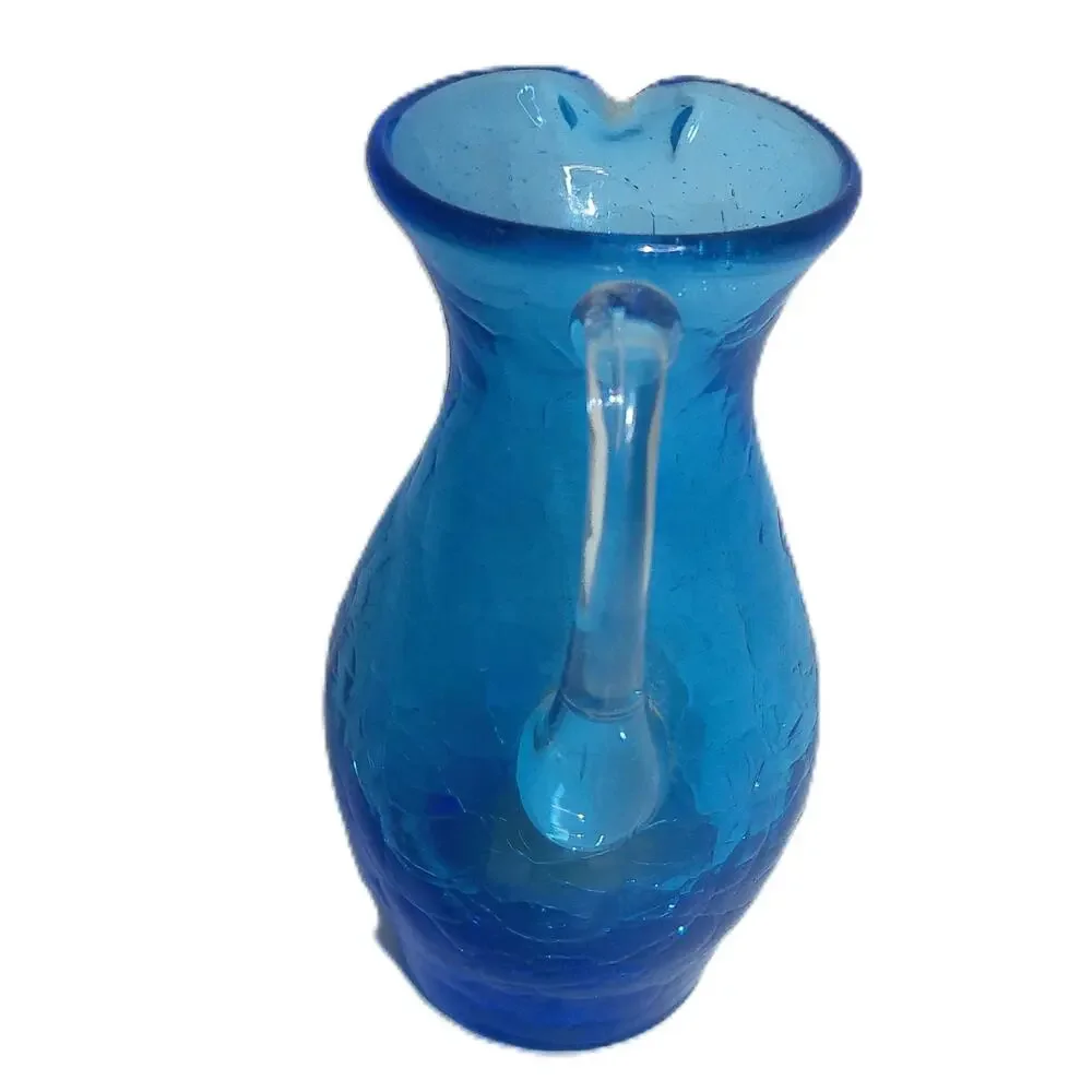 Vintage Blue Crackle Glass Mini Pitcher 4